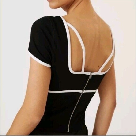 Maeve By Anthropologie Sweetheart Ponte Crop Top Black White Rockabilly Size L - Picture 2 of 11